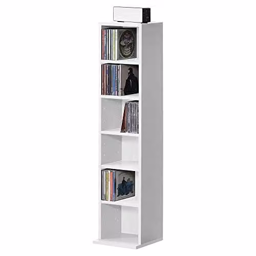 Witte CD DVD vakkenkast met 6 planken, B/D/H: 90 x 20 x 20 cm