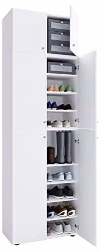 home24 Schoenenkast XXL wit met deuren en interne planken B/D/H: 70 x 39 x 223 cm