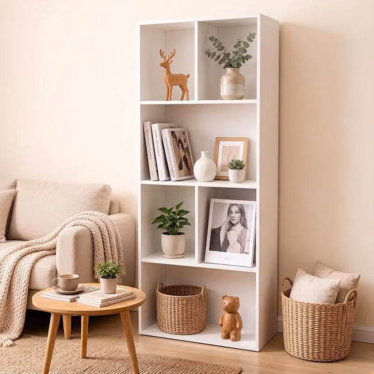 CHICFURN Boekenkast met 6 vakken, Vrijstaand, Wit, Hoogte: 118 cm, Breedte: 50,2 cm