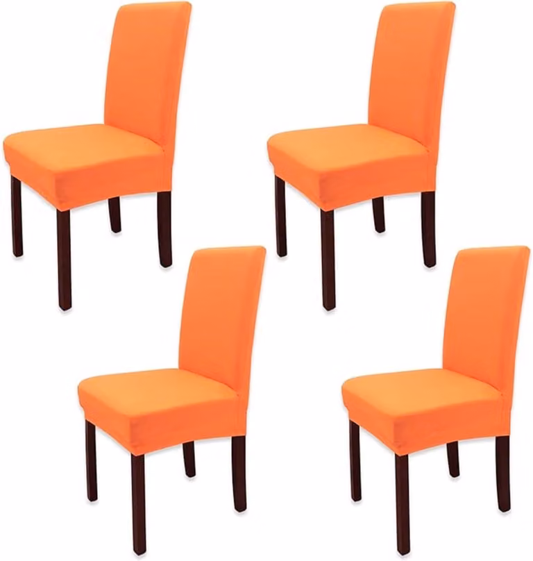 Set van 4 wasbare en elastische eetkamerstoelhoezen, moderne beschermende stoelovertrekken, oranje