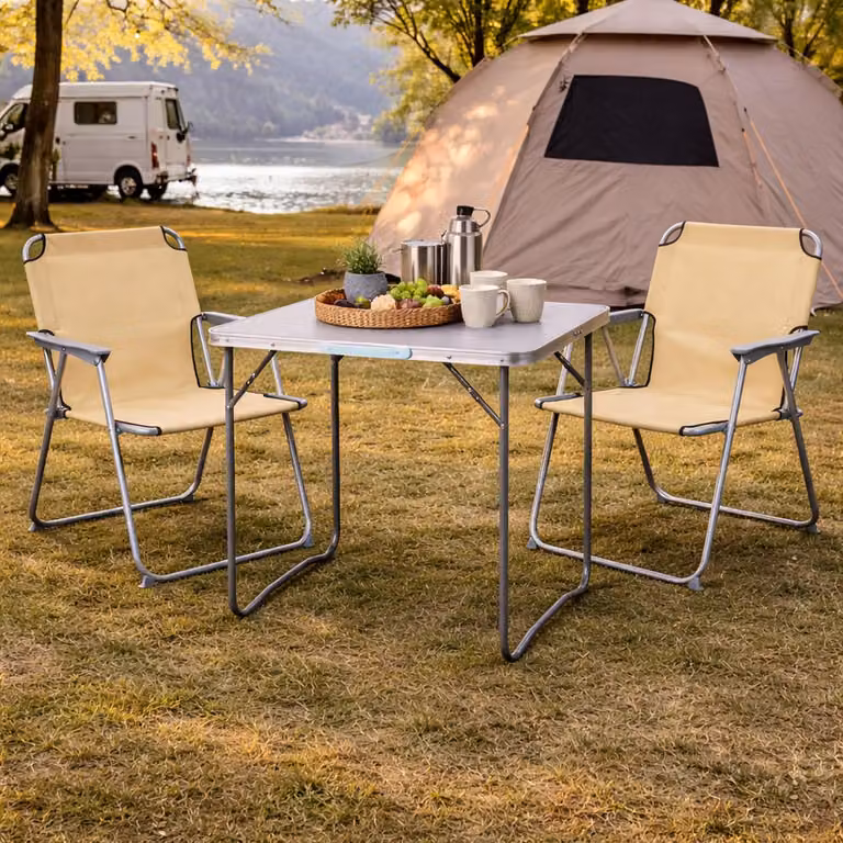 Mojawo Set van 3 Aluminium Campingmeubels, Beige, B: 60 cm, L: 80 cm, H: 68 cm