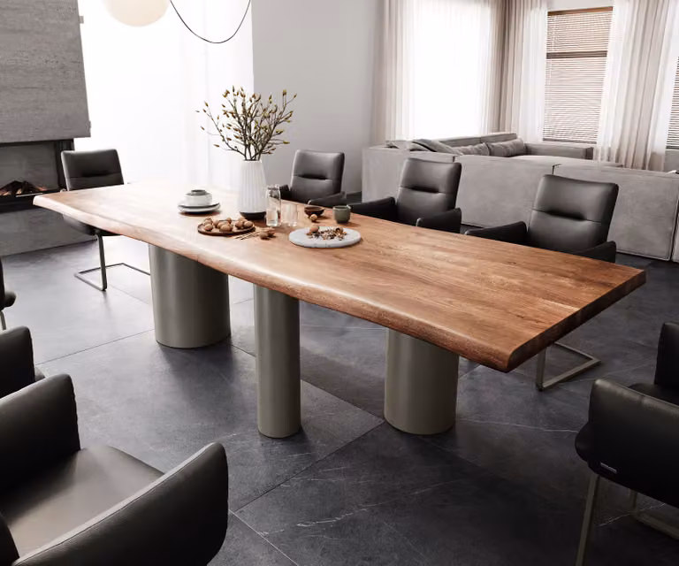 DELIFE Eetkamertafel Edge XL van acacia hout en metaal, Bruin, B/D/H: 300 x 100 x 75,5 cm