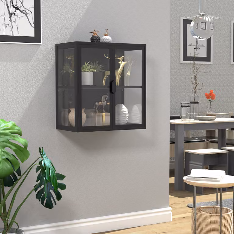 VCM Wandvitrine Floka S met glazen deuren, zwart, B/D/H: 65 x 35 x 60 cm