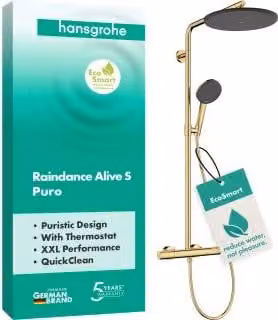 Hansgrohe Raindance Alive S Puro douchekolom 300, 1 straal, EcoSmart, met Ecostat Element, gepolijst goudkleur