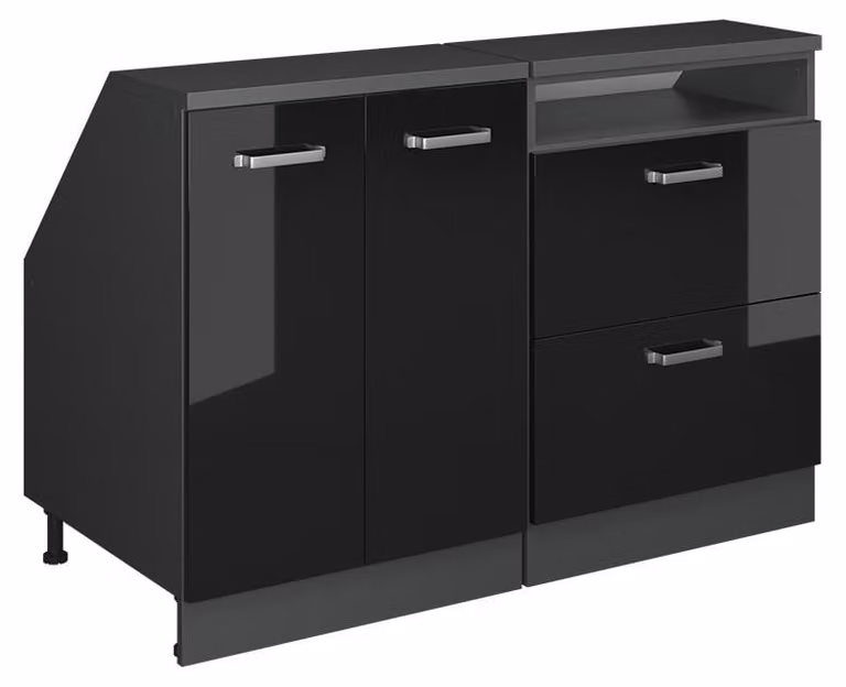 Vicco R-Line Keukenkast voor schuine wand, Set van 2 kastrompen, Zwart hoogglans, Breedte: 120 cm, Diepte: 60 cm, Model 60443