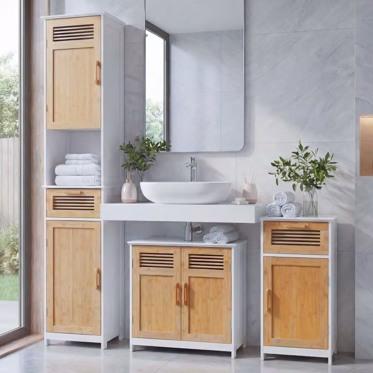 Mendler Badkameriset HWC-A85 van bamboe en mdf, wit