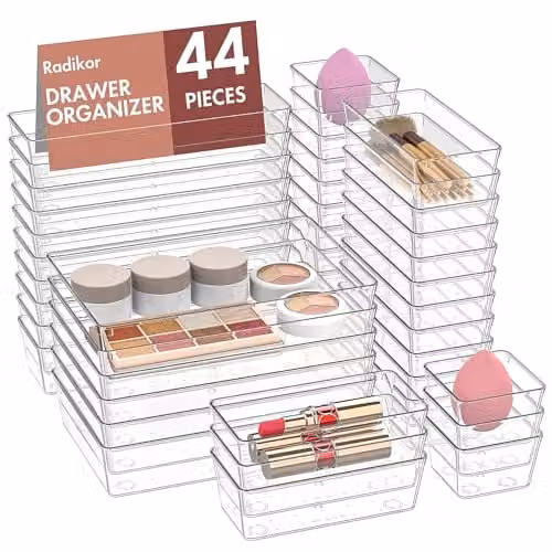 Radikor Set van 44 transparante lade-organizers voor badkamer, keuken, kantoor en slaapkamer