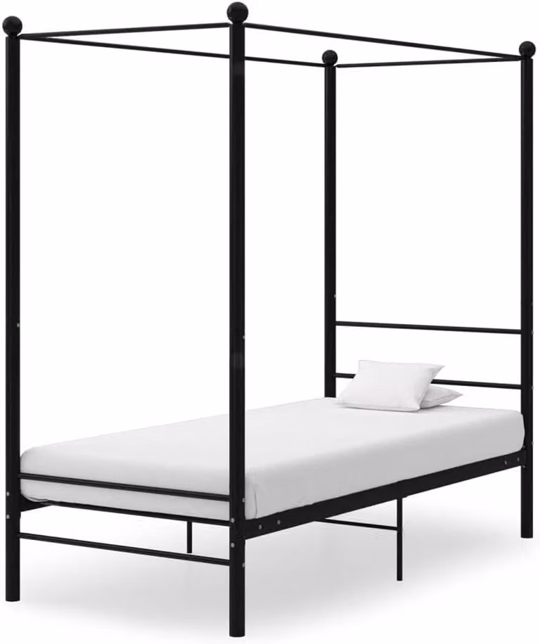 Zwart metalen hemelbed met gordijnstang, B/D: 90 x 200 cm