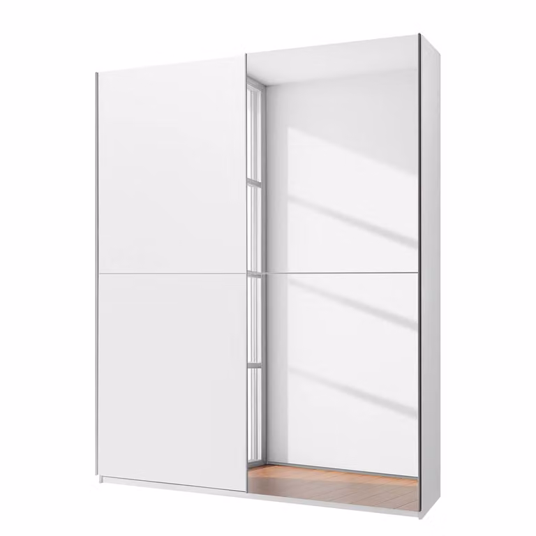 home24 Zweefdeurkast Niceville III met spiegelglas, wit/alpinewit, B: 170 cm, H: 195 cm, D: 59 cm