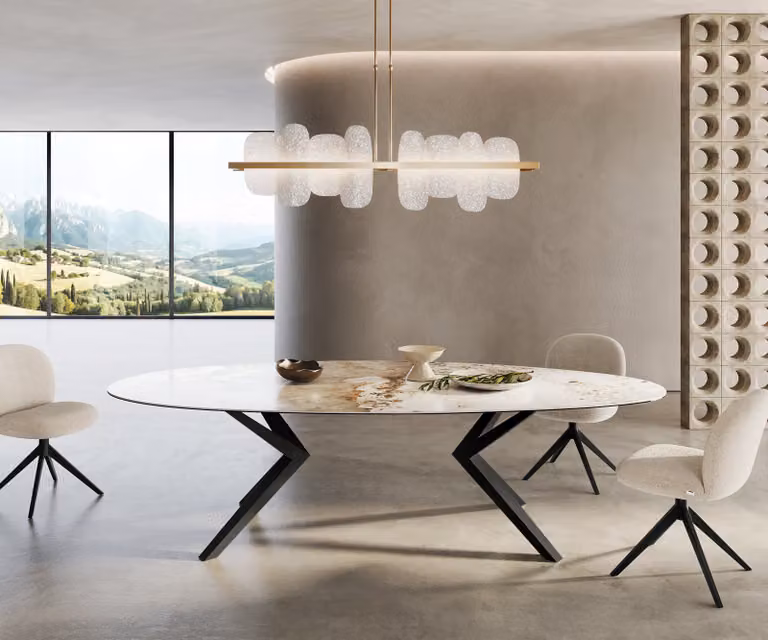 DELIFE Eetkamertafel Edge ovaal, Keramiek en Metaal, Wit-Beige-Zwart, B: 280 cm, D: 130 cm, H: 76 cm