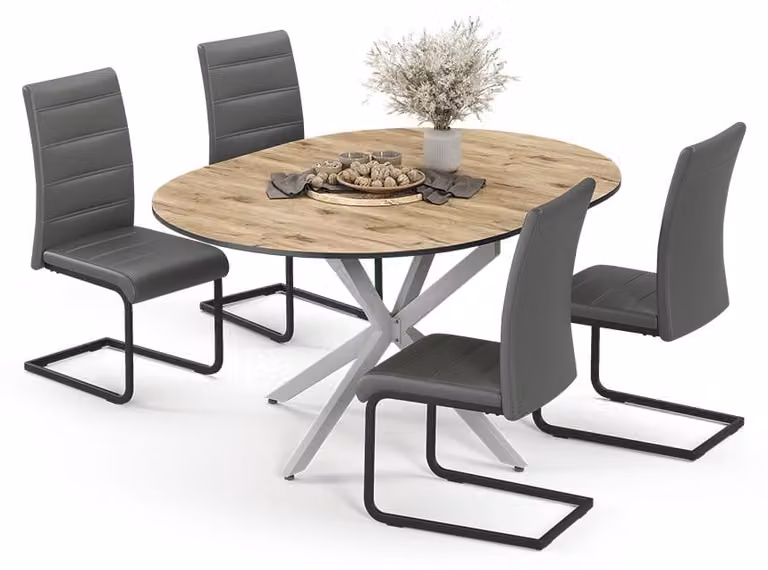 Vicco Loyd Eettafelset met 4 stoelen, Eiken rustiek/Grijs, B/D: 120 x 120 cm