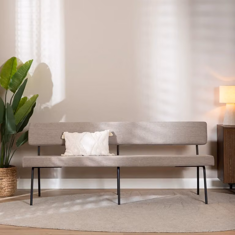 Scandinavische eetkamerbank Bronx71 beige met metalen onderstel, Breedte: 190 cm