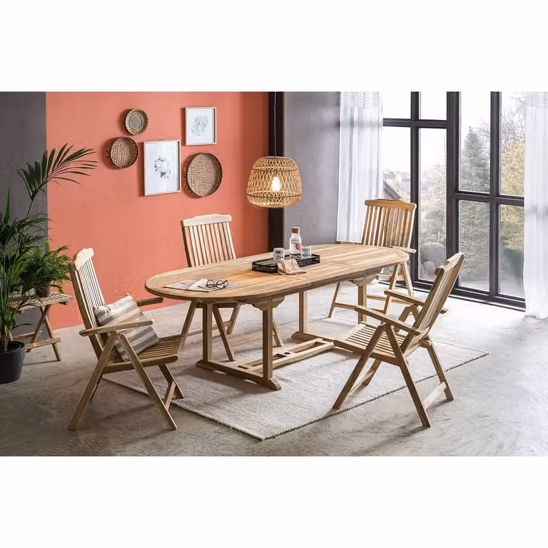 home24 Tuintafel San Pedro II, onbehandeld teakhout, bruin, B/D/H: 180 x 75 x 100 cm