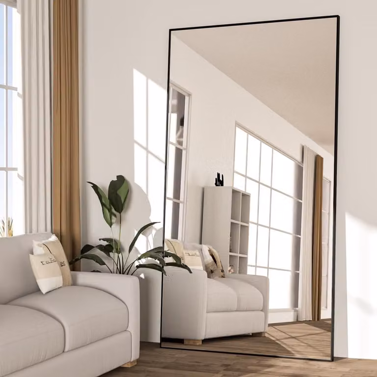 Dailygoods Vloerspiegel Zwart met Ronde Hoeken - Staande Full Body Spiegel en Wandspiegel - 198 x 96 cm