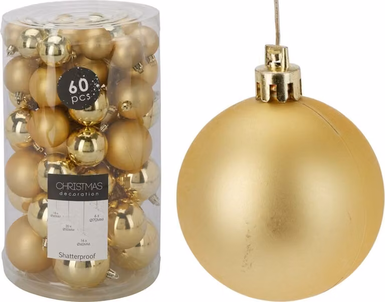 Set van 60 onbreekbare gouden kerstballen van kunststof voor home styling decoratie