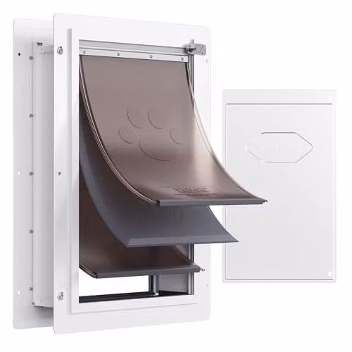 VEVOR Huisdierluik met slot en 3-vleugelsysteem, weerbestendig aluminium en plastic, Wit, B: 36,2 cm, H: 53,7 cm, D: 13,5 cm