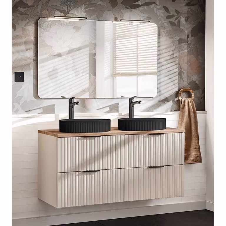 Lomadox Adelaide 2-delige wastafelset met wastafel, kasjmier en eiken, Breedte: 120 cm