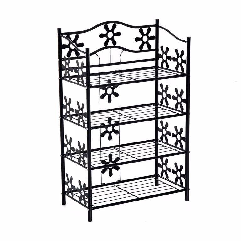 HOMCOM Plantenrek met 4 niveaus en decoratief filigraan design, zwart, B/D/H: 59,5 x 30 x 92 cm