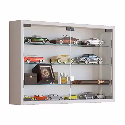 VCM Wandvitrinekast Mandosa M Wit met Glazen Deuren en Interne Planken B: 60 cm, D: 40 cm, H: 1 cm