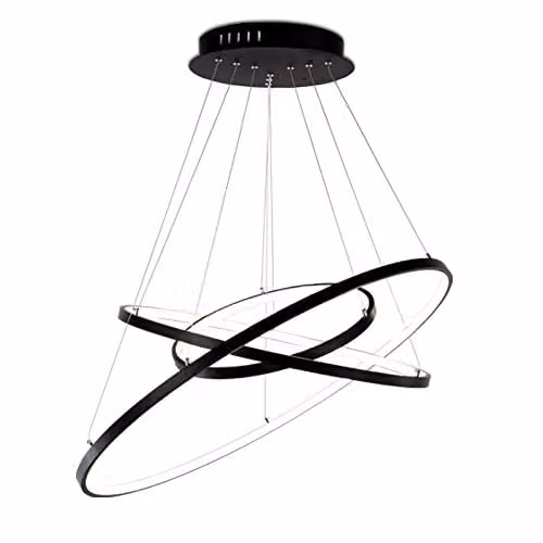 TonHan LED hanglamp met ringen, zwart, dimbaar met afstandsbediening, B/D/H: 80 x 60 x 40 cm
