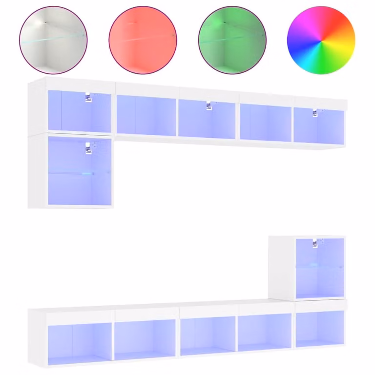 vidaXL 8-delige wandmeubelset met LED-verlichting, wit, van houtvezel en MDF