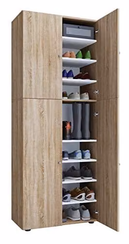 VCM Lona schoenenkast in beige en eikenhout, B/D/H: 70 x 40 x 184 cm
