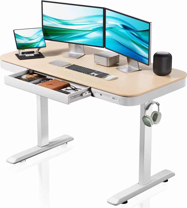 Wiltec verstelbaar bureau met één motor en oplaadstation, 118 x 60 cm