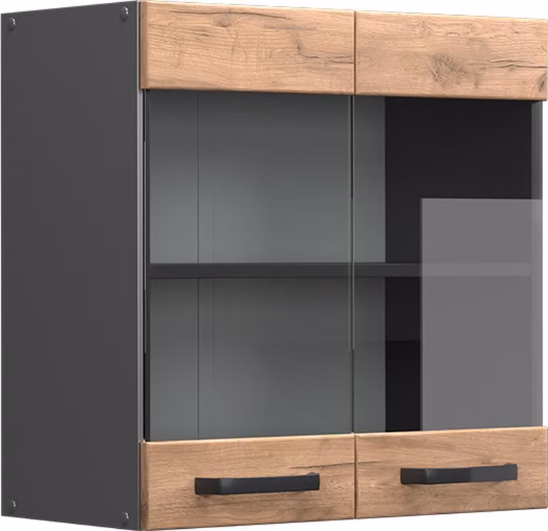 Vicco R-Line Glazen Keukenkast met Wandmontage, Krachtige Eik Goud, Breedte: 60 cm