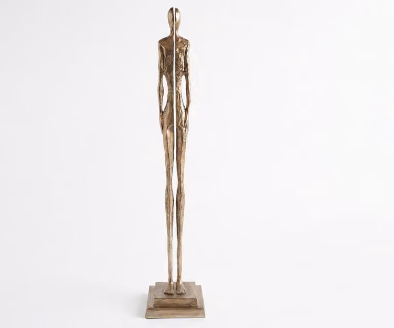Handgemaakt aluminium beeldje Divora in de kleur champagne, B: 29 cm, D: 29 cm, H: 157 cm