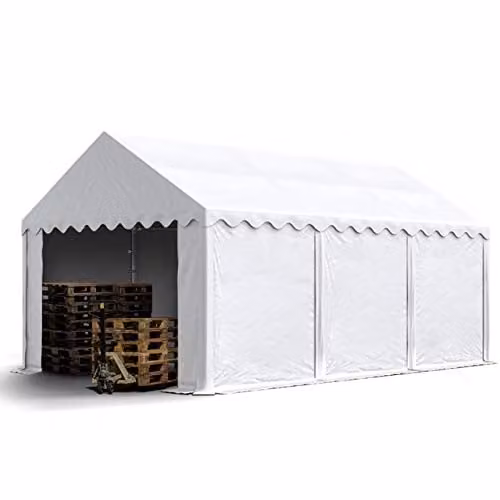 TOOLPORT Opslagtent 4x6 m met PVC-zeil en grondframe, wit, waterdicht