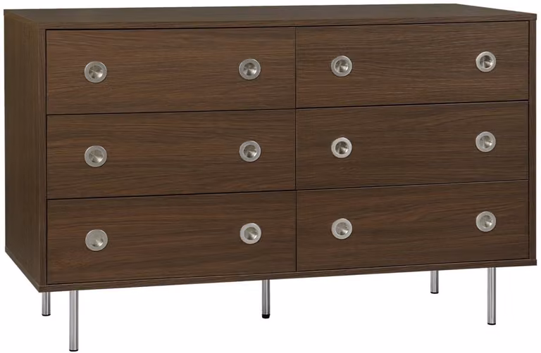 Sweeke Shelby Vintage ladekast met 6 lades in houtdecor en roestvrij staal, Breedte: 120 cm