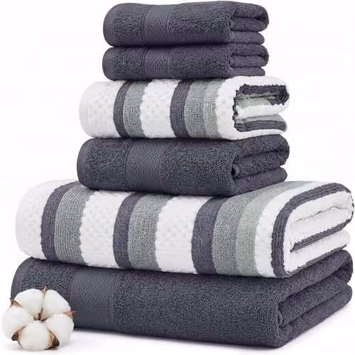 Modern Threads Pax 6-delige omkeerbare jacquard handdoekenset van 100% gekamd katoen - Denim