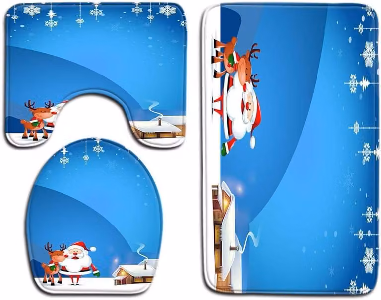 Badkamer Mat Set met Kerstprint en Antislip Achterkant - Breedte: 50 cm, Lengte: 80 cm