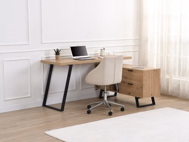 NAYARO Hoekbureau met opbergruimte van MDF - Natuurlijk en Zwart - B: 150 cm, D: 120 cm, H: 75 cm