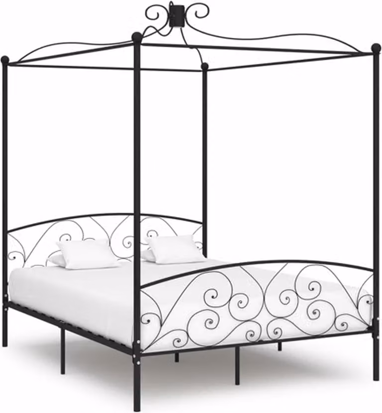 vidaXL Hemelbedframe van metaal in zwart, 160 x 200 cm
