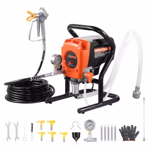 VEVOR Airless verfspuit 900W met 3300 PSI, elektrisch verfsysteem inclusief reinigingsset en verlengstang, zwart-oranje