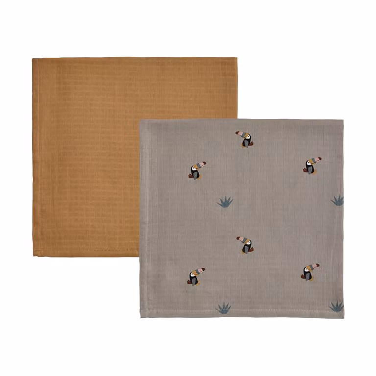 OYOY Toucan hydrofiele doek 2-pack Clay-caramel voor baby's