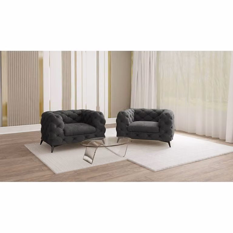 home24 Ravi Fauteuil Grijs Velours B: 125 cm, D: 73 cm, H: 100 cm