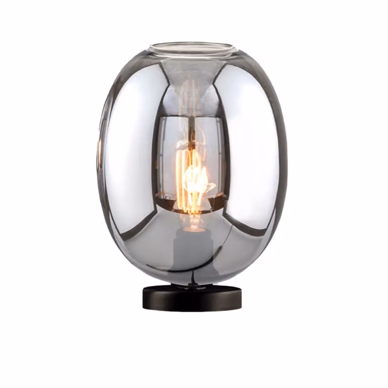 Fischer & Honsel Nayla Tafellamp met Glas en Metaal, Zwart en Grijs, Diameter: 21 cm