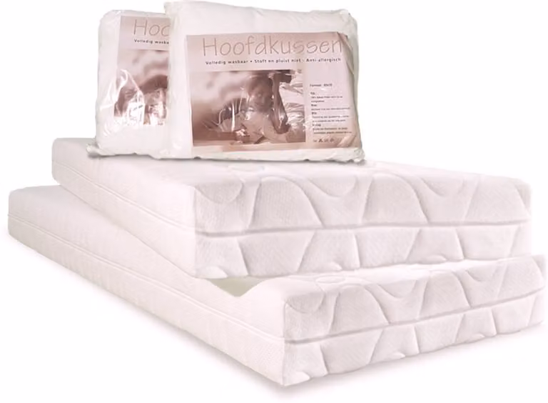 Set van 2 anti-allergische pocketvering matrassen met 2 kussens, 90 x 210 cm, dikte: 18 cm