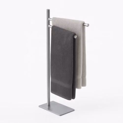 Relaxdays Handdoekrek in rvs met 2 draaibare stangen, zilver, H x B x D: 78 x 33,5 x 14 cm