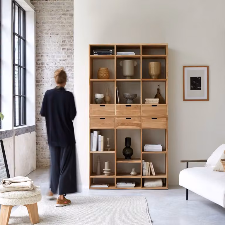 Tikamoon Boekenkast van massief teakhout - Bruin - B: 120 cm, D: 40 cm, H: 220 cm