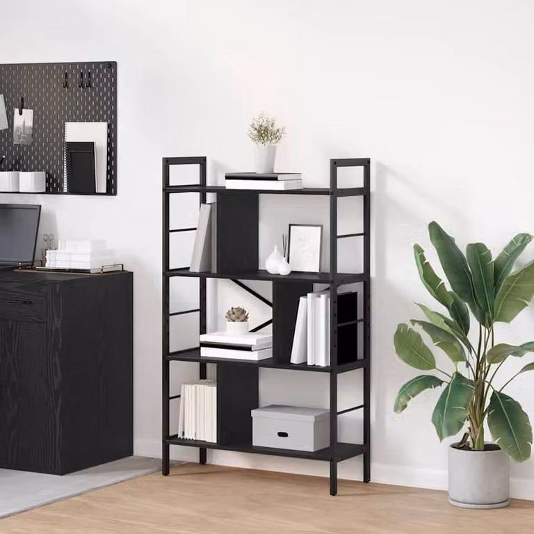 Boekenkast en Vitrinekast met Industriële Look in Zwart Eiken, B: 75 cm, D: 30 cm, H: 123,5 cm