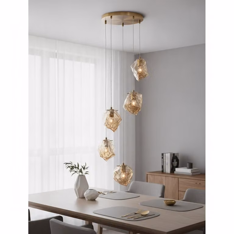Lyora Hanglamp Odelle 5-lichts goud met amber glas