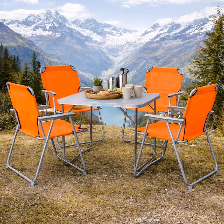 Mojawo Complete set van 5 aluminium campingmeubels, oranje, L: 80 cm, B: 60 cm, H: 68 cm