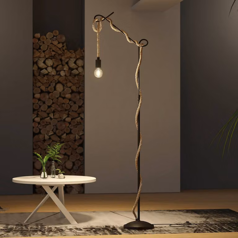 Lucande Ropina Vloerlamp - Zwart - Metaal - Industrieel Design