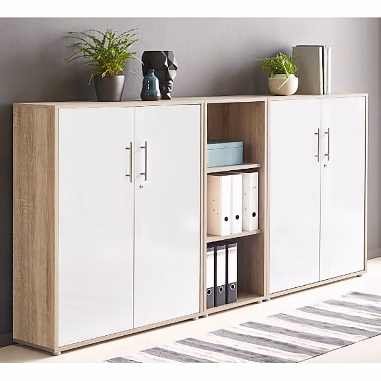 home24 Kastenset 3-delig, Bruin/Wit, Sonoma Eikenlook, Breedte: 114 cm