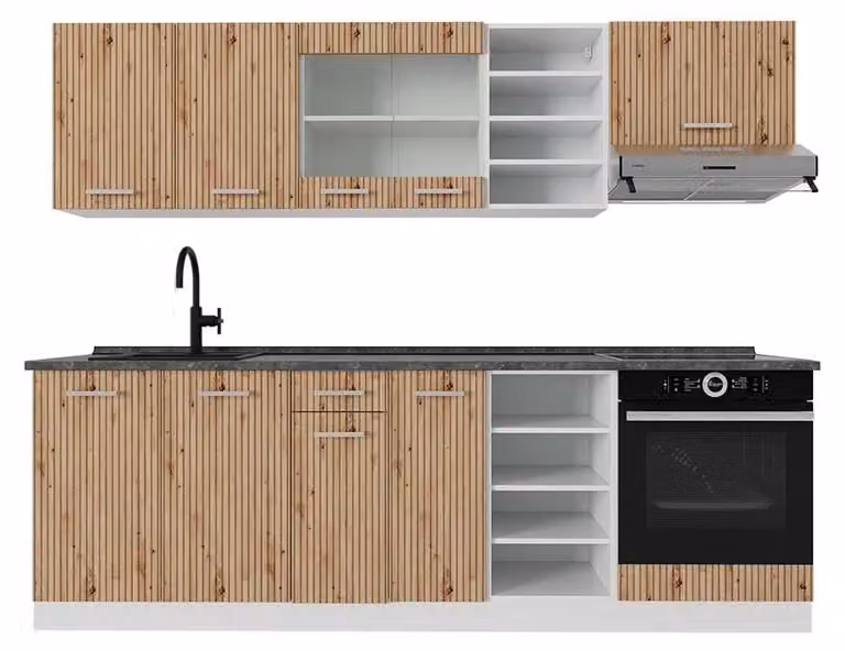Vicco R-Line Keukeneenheid Artisanaal eiken/wit met Antraciet werkblad, 240 cm