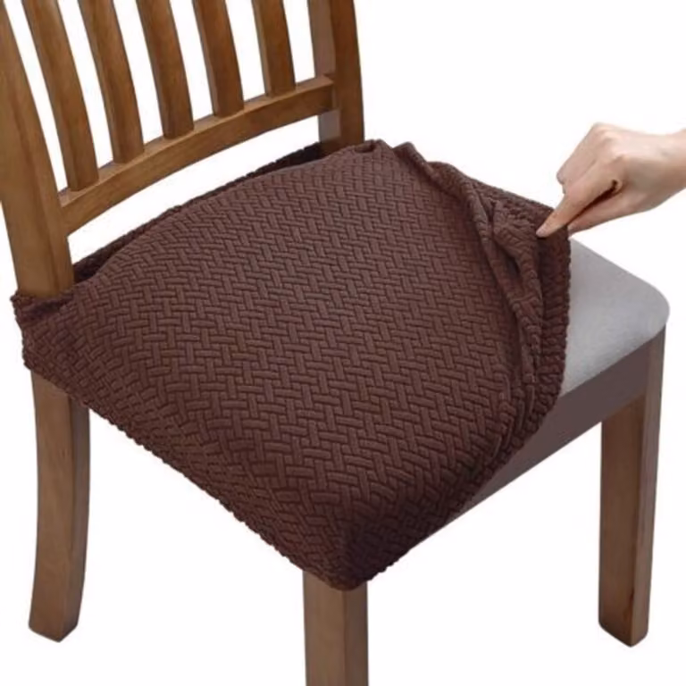 Set van 4 elastische jacquard stoelhoezen met rugleuningbanden voor eetkamerstoelen, afneembaar en wasbaar