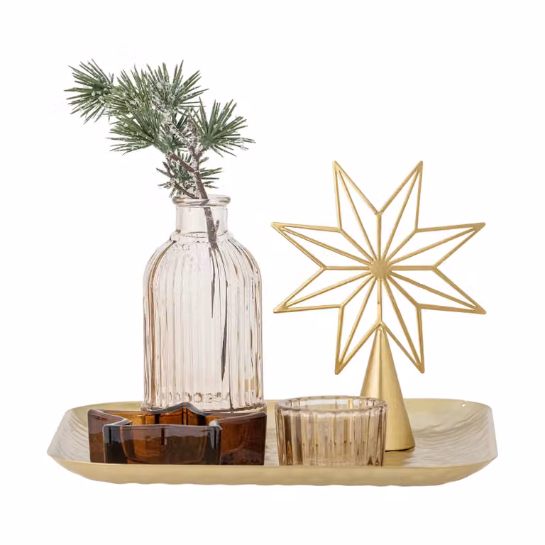 Bloomingville Sanga 6-delig plateau met decoratieobjecten en waxinelichthouders, Goud